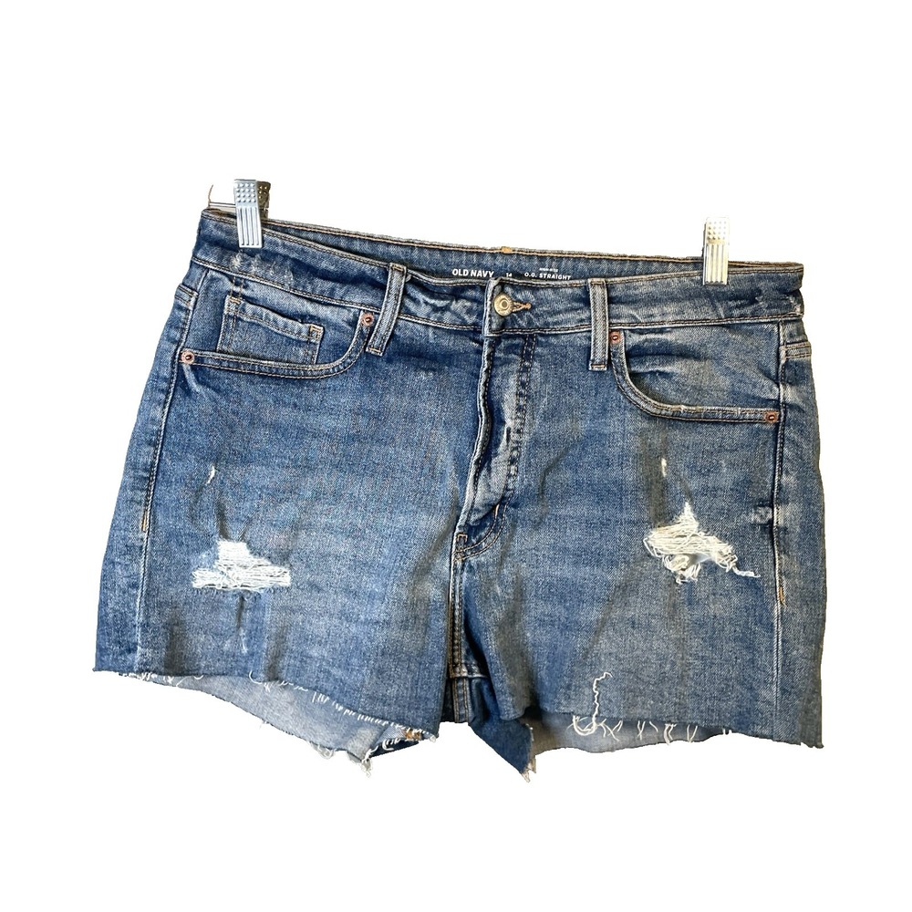 NEW! Old Navy‎ Jean Shorts Women's 14 High Rise OG Straight Cut Offs Blue